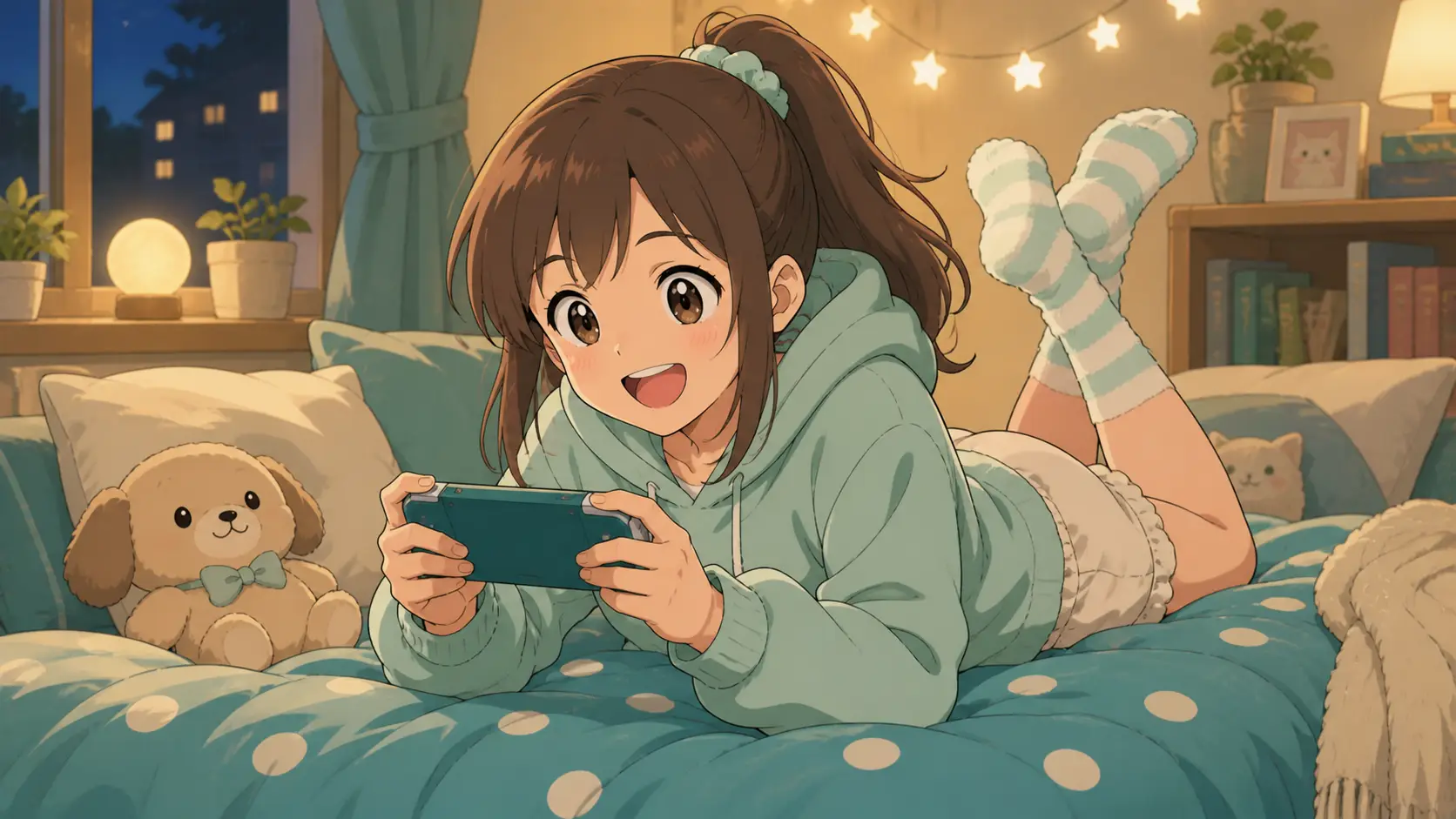 ゲームをして幸せそうな女の子
