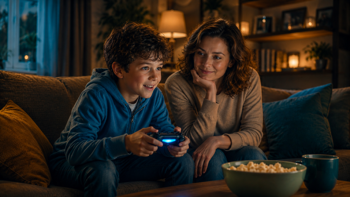 親子でゲームを楽しむ様子