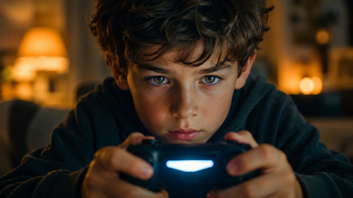 ゲームに集中する子供